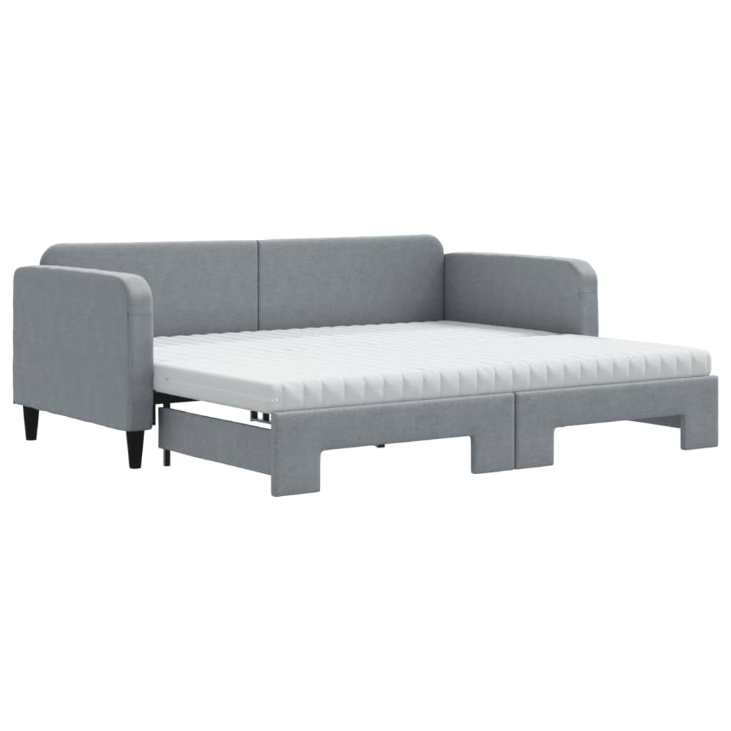 vidaXL Slaapbank onderschuifbed en matrassen 90x200 cm stof lichtgrijs grijs, foto 3