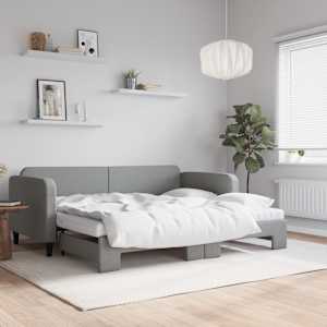 Válenda s přistýlkou a matracemi světle šedá 90 x 200 cm textil - obrázek 1