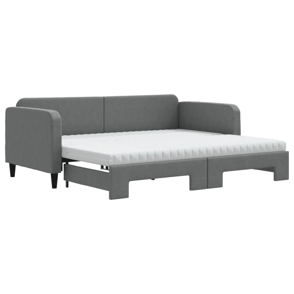 vidaXL Slaapbank onderschuifbed matrassen 90x200 cm stof donkergrijs grijs, foto 3