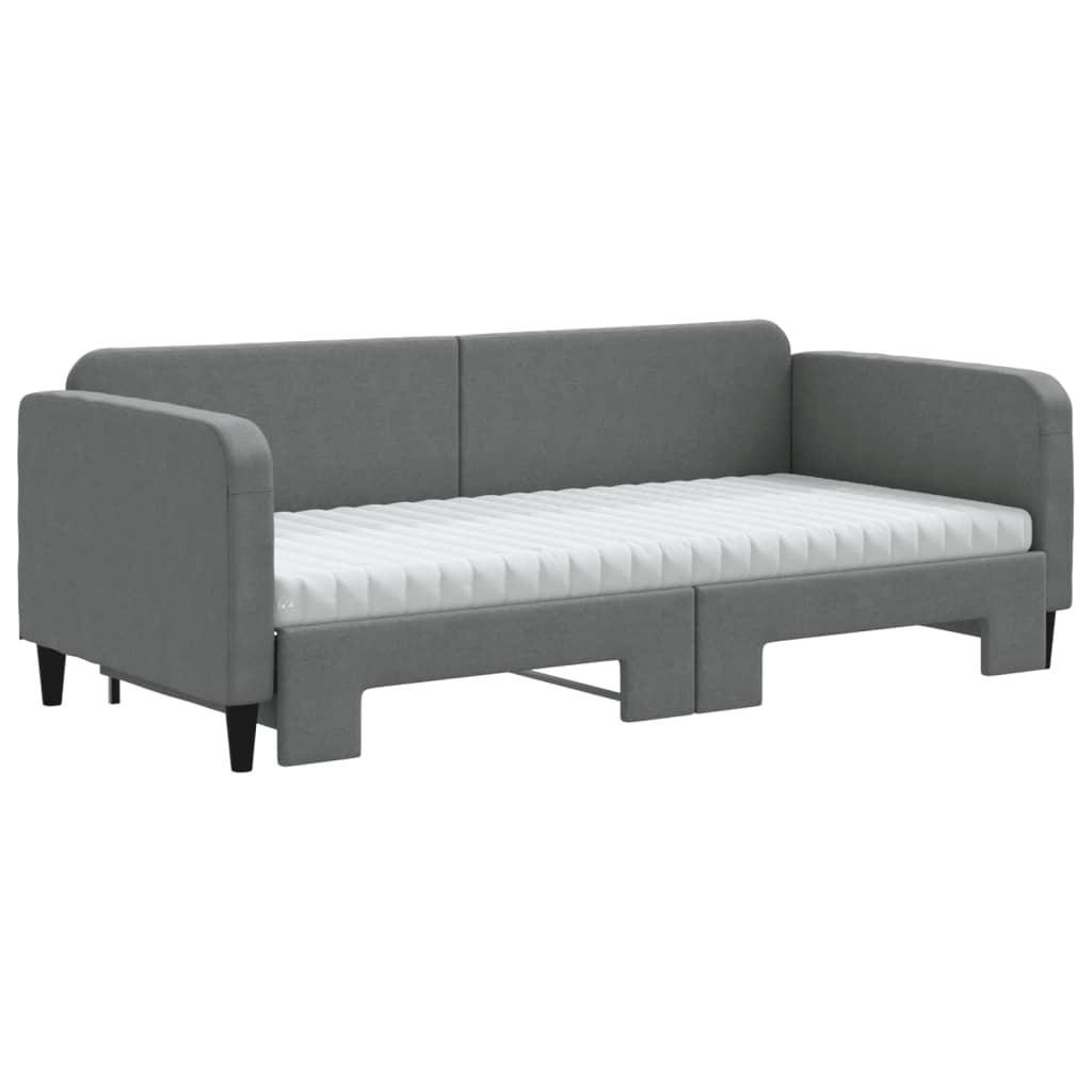 vidaXL Slaapbank onderschuifbed matrassen 90x200 cm stof donkergrijs grijs, foto 2