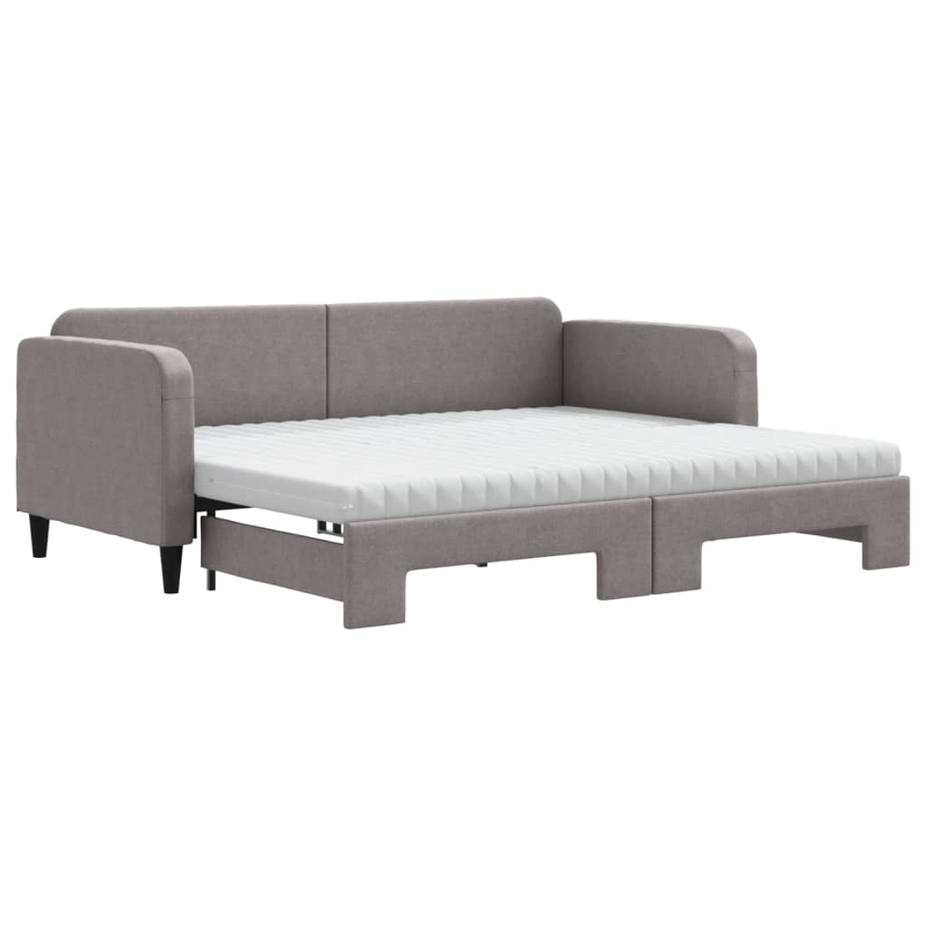 vidaXL Slaapbank met onderschuifbed en matrassen 90x200 cm stof taupe, foto 3