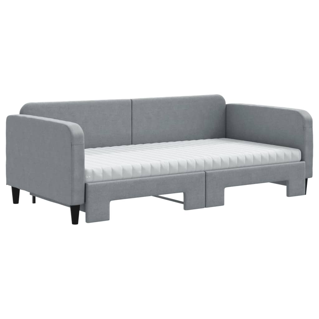 vidaXL Slaapbank onderschuifbed matrassen 100x200 cm stof lichtgrijs afbeelding