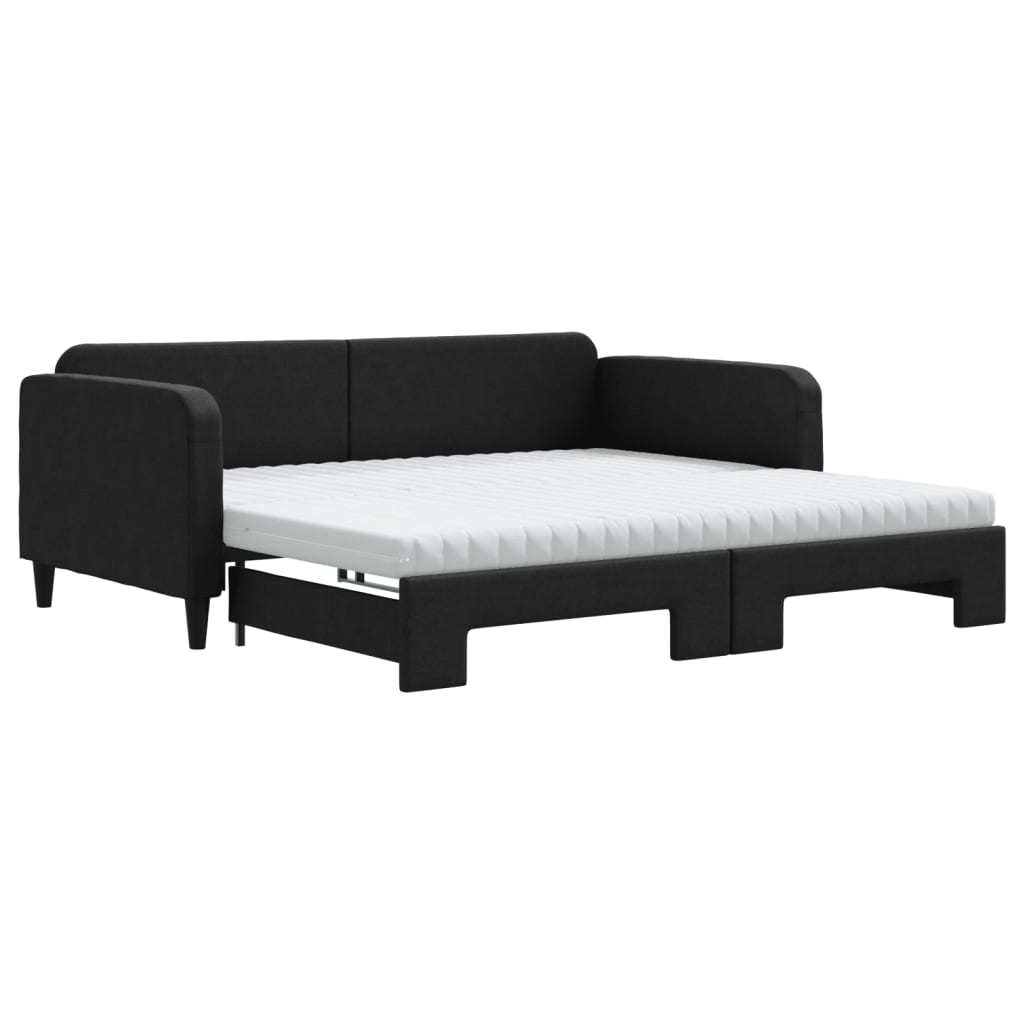 vidaXL Slaapbank met onderschuifbed en matrassen 100x200 cm stof zwart, foto 3