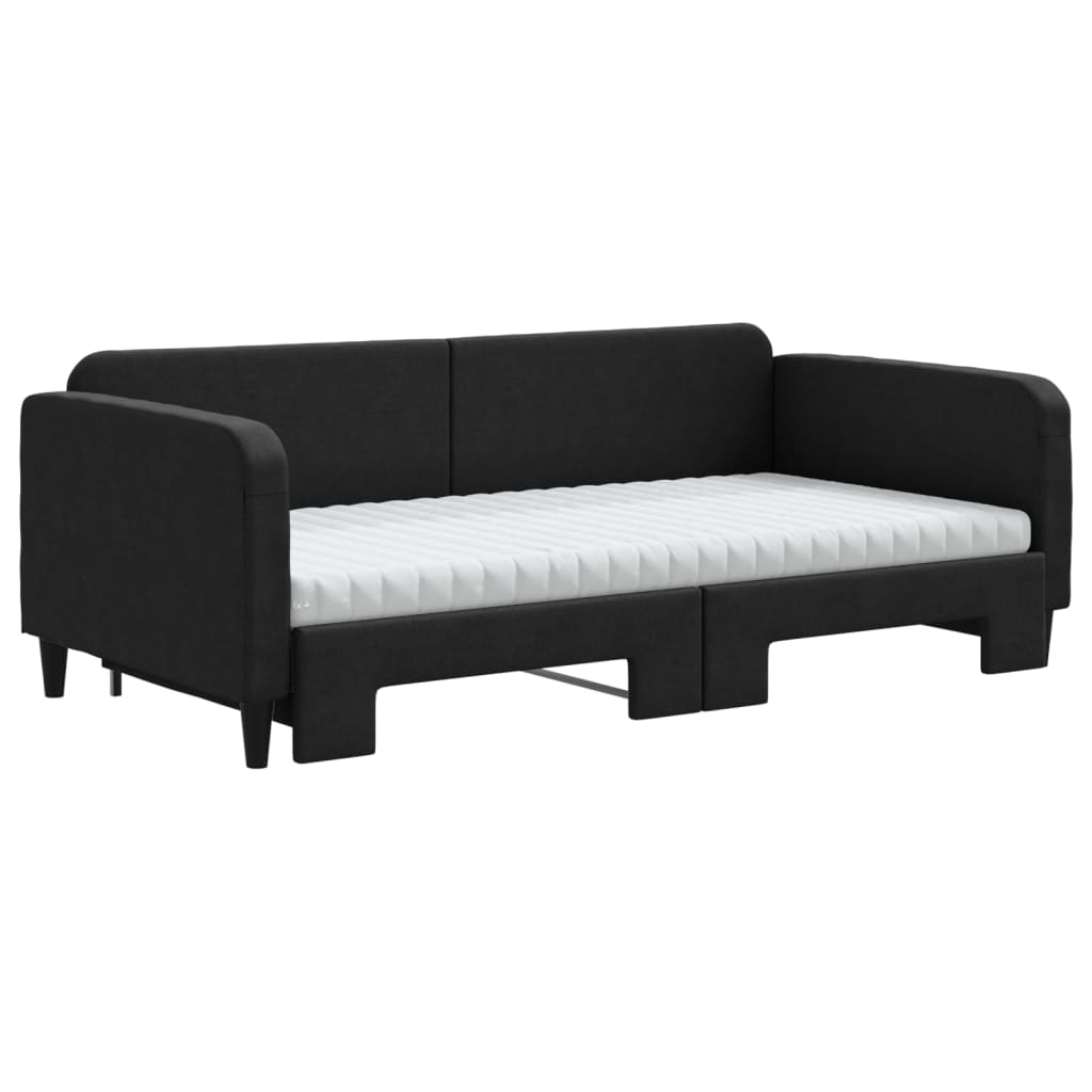 vidaXL Slaapbank met onderschuifbed en matrassen 100x200 cm stof zwart, foto 2