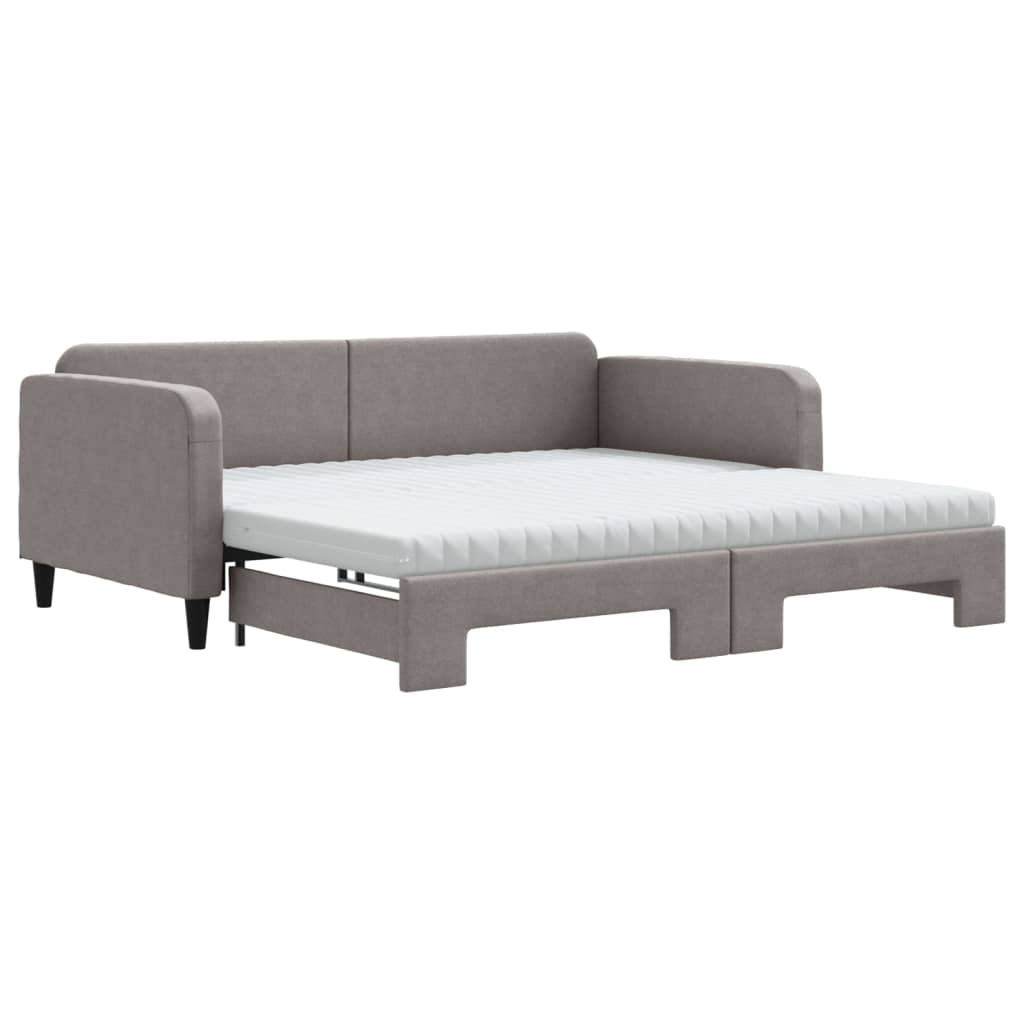 vidaXL Slaapbank met onderschuifbed en matrassen 100x200 cm stof taupe, foto 3