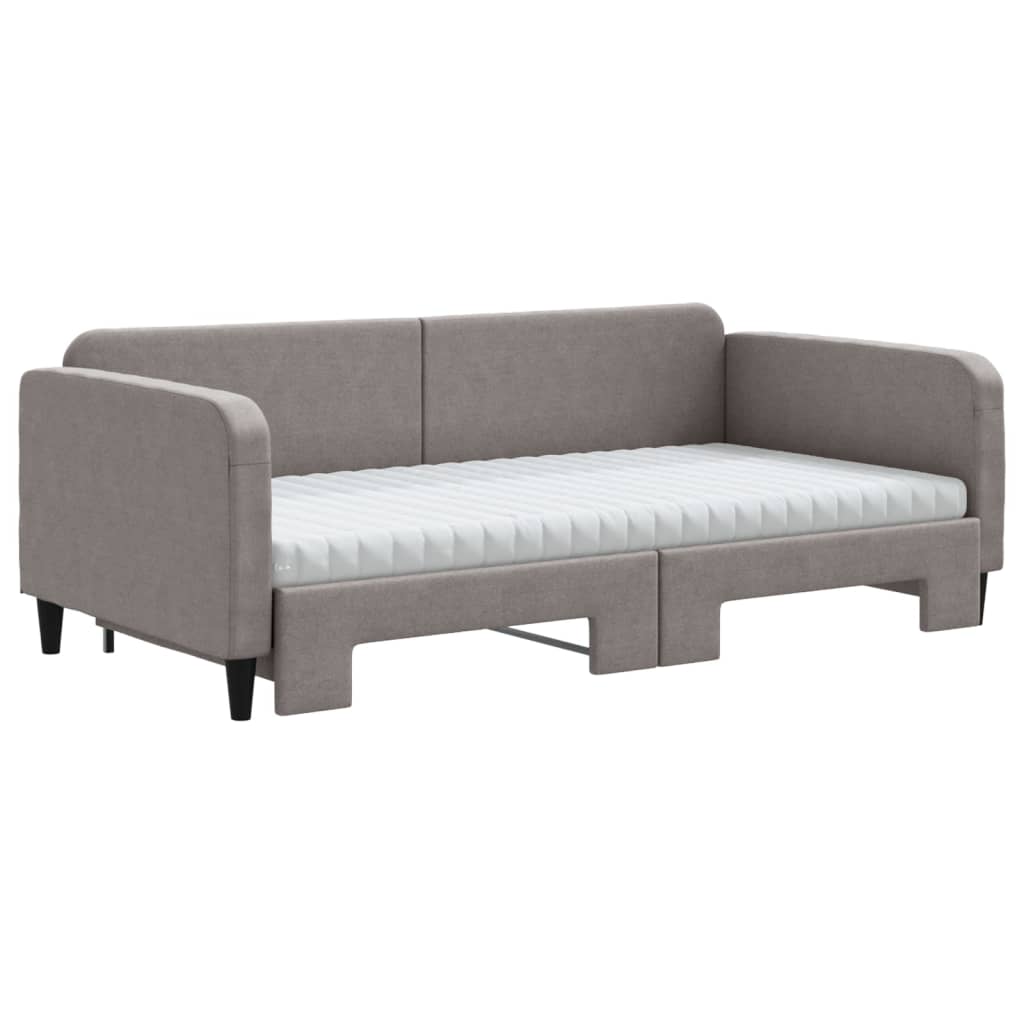 vidaXL Slaapbank met onderschuifbed en matrassen 100x200 cm stof taupe, foto 2