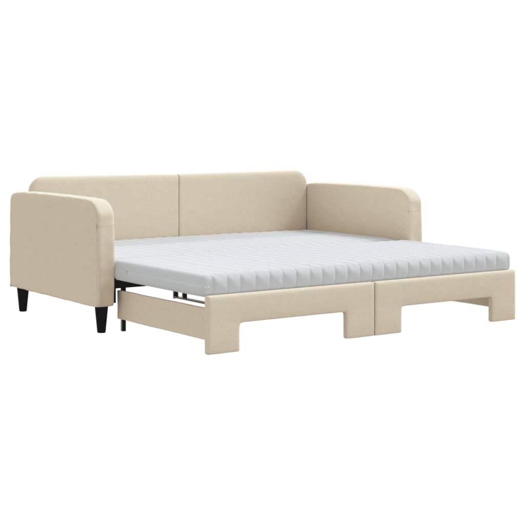 Thumbnail - vidaXL Tagesbett Ausziehbar mit Matratzen Creme 100x200 cm Stoff