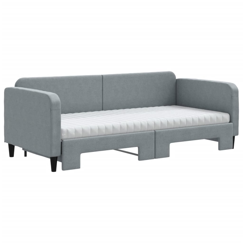 vidaXL Slaapbank onderschuifbed en matrassen 90x190 cm stof lichtgrijs afbeelding