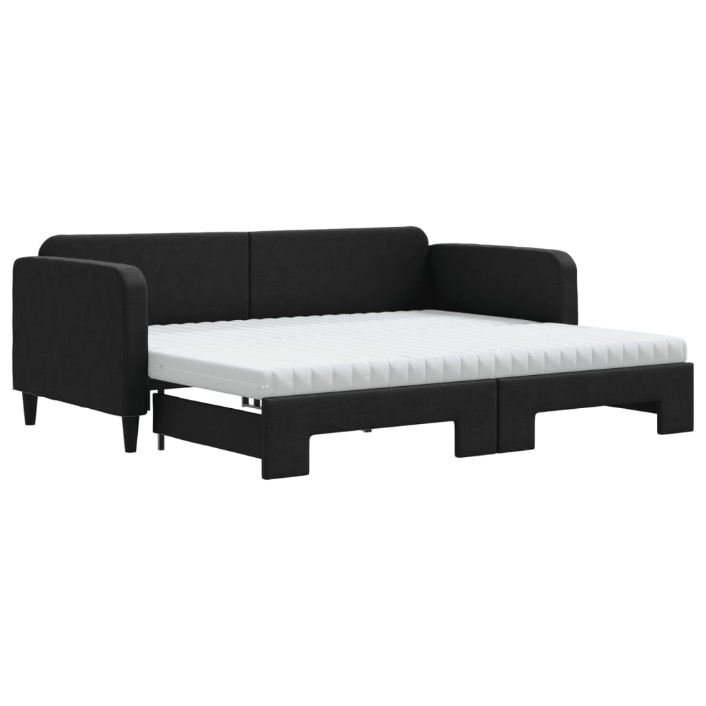 Thumbnail - vidaXL Tagesbett Ausziehbar mit Matratzen Schwarz 90x190 cm Stoff