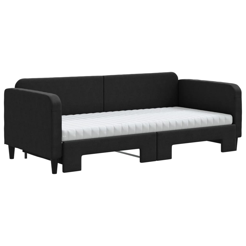 vidaXL Slaapbank met onderschuifbed en matrassen 90x190 cm stof zwart afbeelding