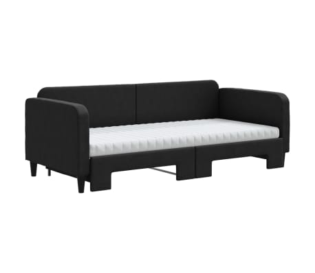 vidaXL Izvlečna dnevna postelja z vzmetnicami črna 90x190 cm blago