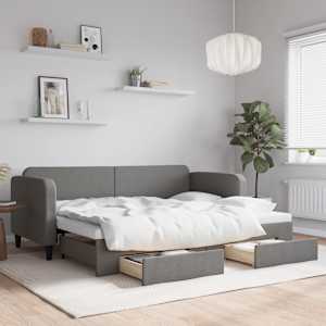 Válenda s přistýlkou a zásuvkami tmavě šedá 80 x 200 cm textil - obrázek 1