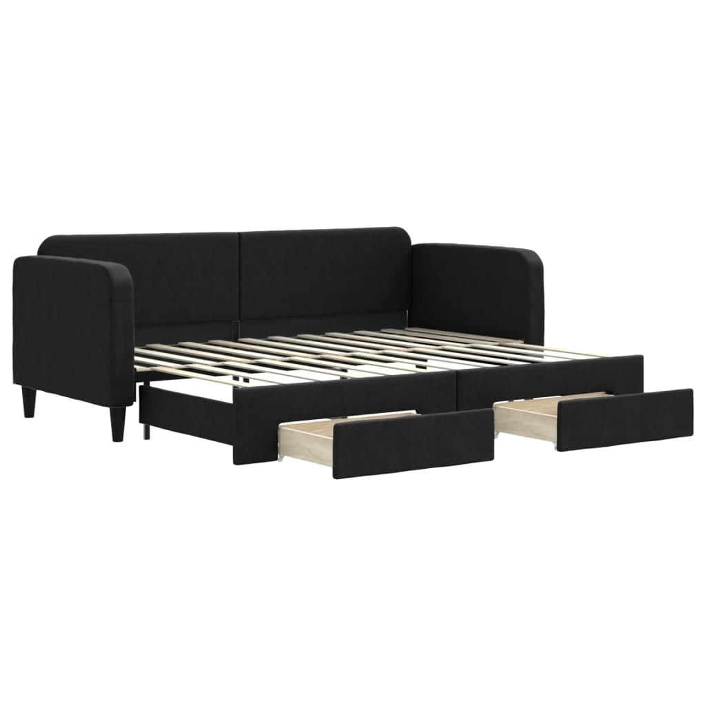 vidaXL Slaapbank met onderschuifbed en lades 80x200 cm stof zwart