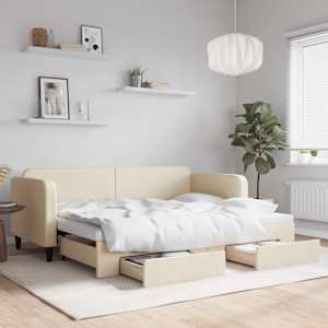Válenda s přistýlkou a zásuvkami krémová 80 x 200 cm textil - obrázek 1