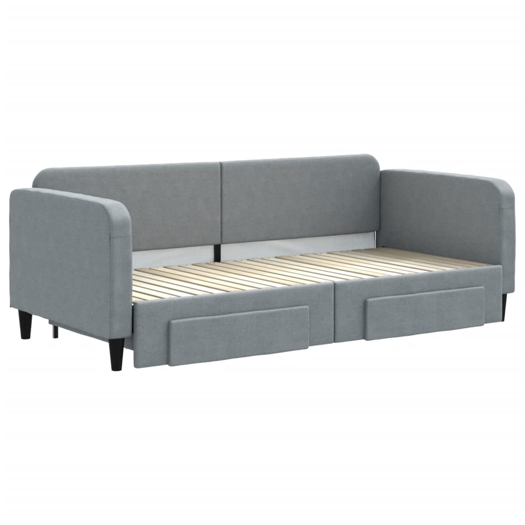 vidaXL Slaapbank met onderschuifbed en lades 90x200 cm stof lichtgrijs afbeelding