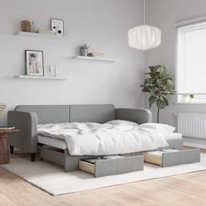 Válenda s přistýlkou a zásuvkami světle šedá 90 x 200 cm textil - obrázek 1