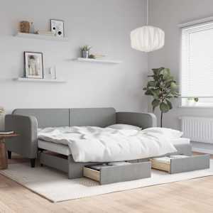 Válenda s přistýlkou a zásuvkami světle šedá 100x200 cm textil - obrázek 1