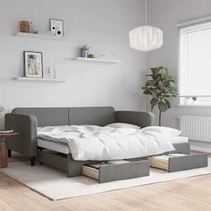 Válenda s přistýlkou a zásuvkami tmavě šedá 100 x 200 cm textil - obrázek 1