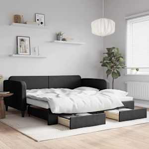 Válenda s přistýlkou a zásuvkami černá 100 x 200 cm textil - obrázek 1