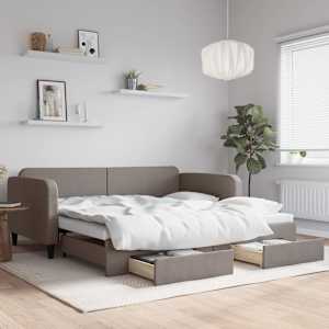 Válenda s přistýlkou a zásuvkami taupe 100 x 200 cm textil - obrázek 1