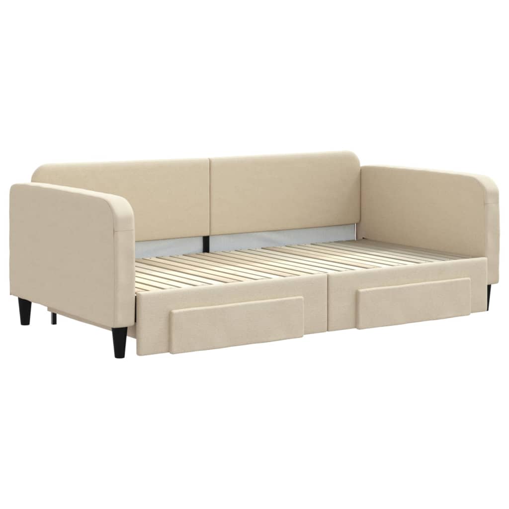 vidaXL Slaapbank met onderschuifbed en lades 100x200 cm stof crème afbeelding