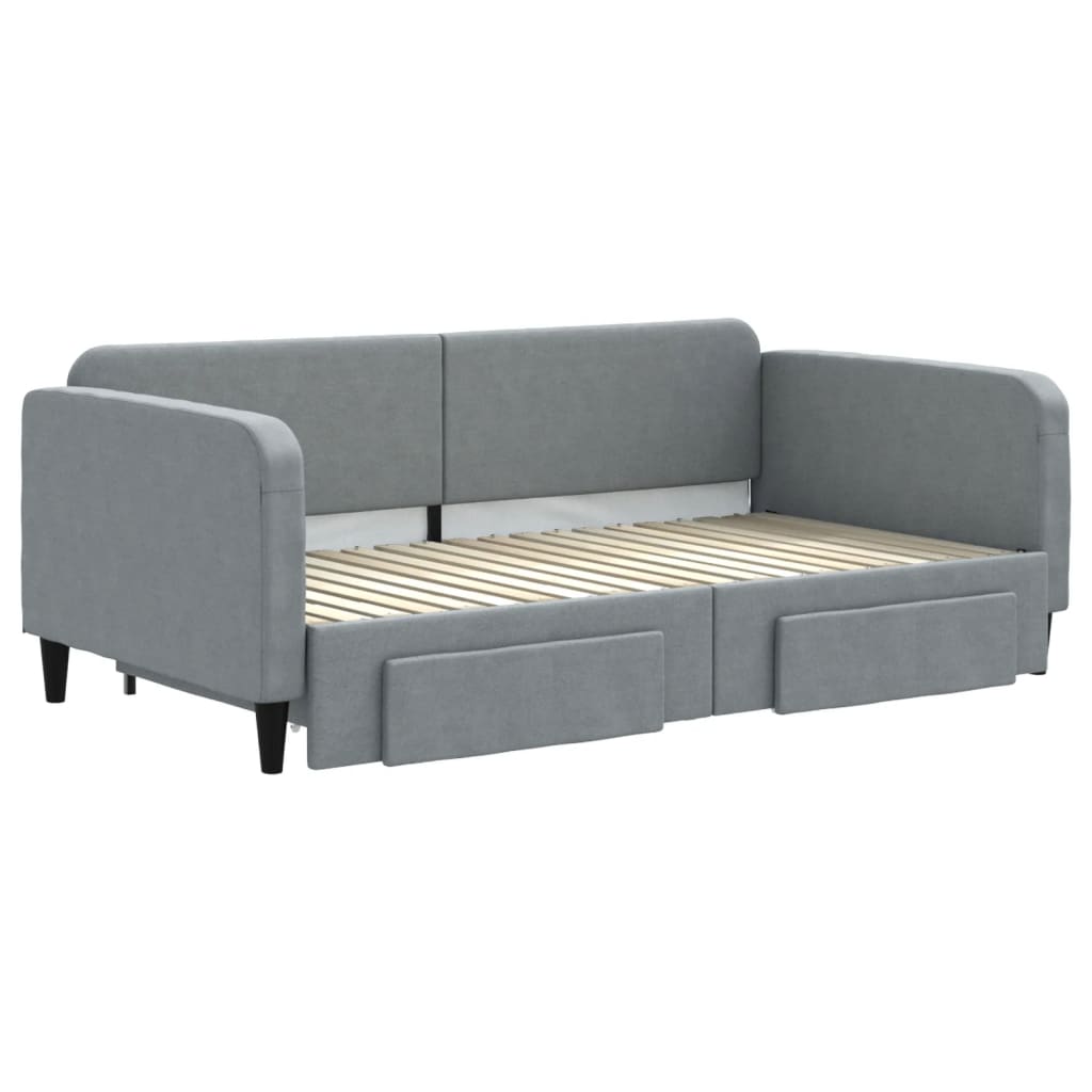 vidaXL Slaapbank met onderschuifbed en lades 90x190 cm stof lichtgrijs afbeelding
