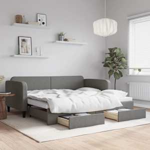 Válenda s přistýlkou a zásuvkami tmavě šedá 90 x 190 cm textil - obrázek 1