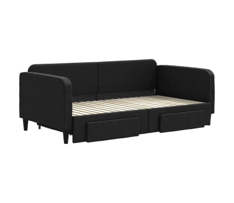 vidaXL Slaapbank met onderschuifbed en lades 90x190 cm stof zwart