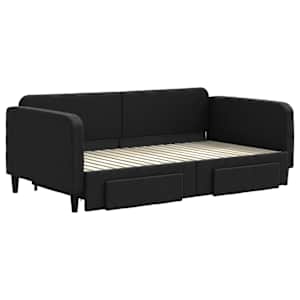 vidaXL Slaapbank met onderschuifbed en lades 90x190 cm stof zwart