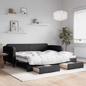 Válenda s přistýlkou a zásuvkami černá 90 x 190 cm textil - obrázek 1