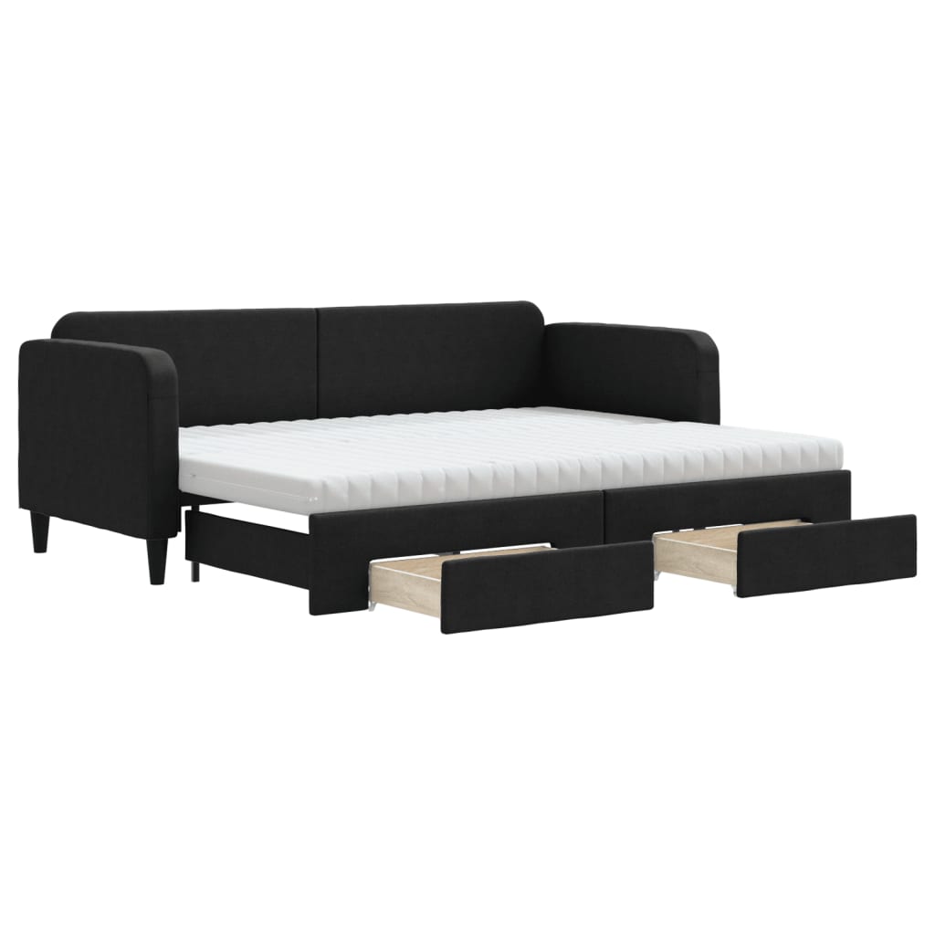 vidaXL Slaapbank met onderschuifbed en lades 80x200 cm stof zwart, foto 3