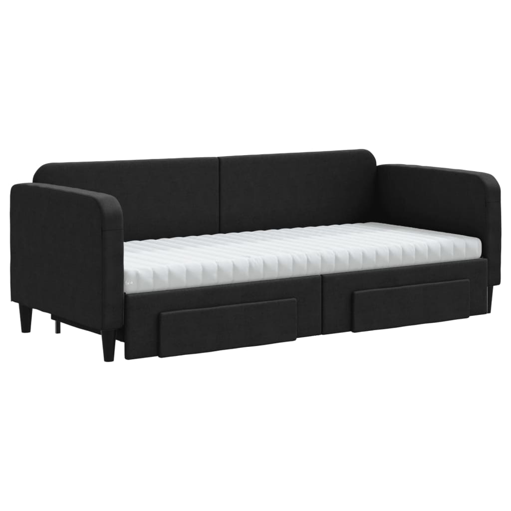 vidaXL Slaapbank met onderschuifbed en lades 80x200 cm stof zwart, foto 2