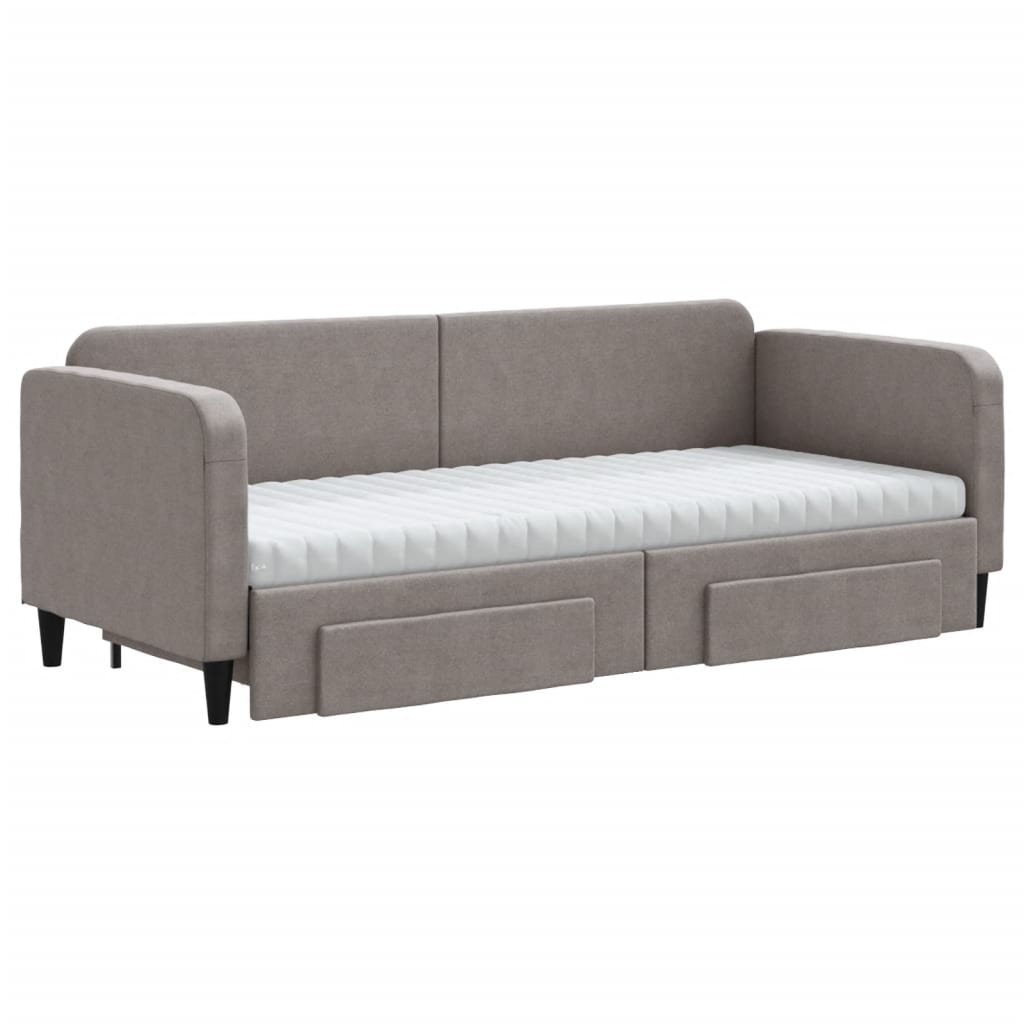 vidaXL Slaapbank met onderschuifbed en lades 80x200 cm stof taupe, foto 2