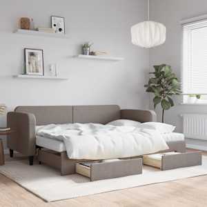 Válenda s přistýlkou a zásuvkami taupe 80 x 200 cm textil - obrázek 1