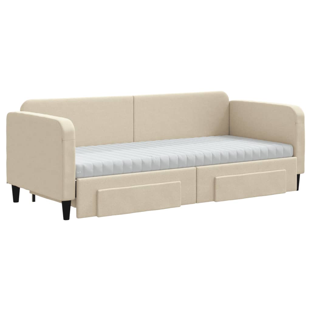 vidaXL Slaapbank met onderschuifbed en lades 80x200 cm stof crèmekleur afbeelding