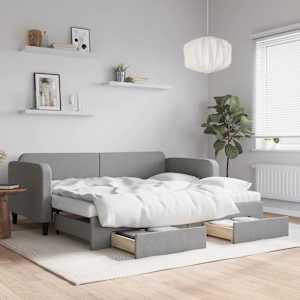 Válenda s přistýlkou a zásuvkami světle šedá 90 x 200 cm textil - obrázek 1