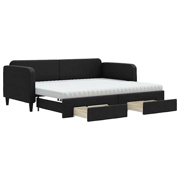 vidaXL diivanvoodi v&auml;ljat&otilde;mmatava osaga, must, 90x200 cm, kangas