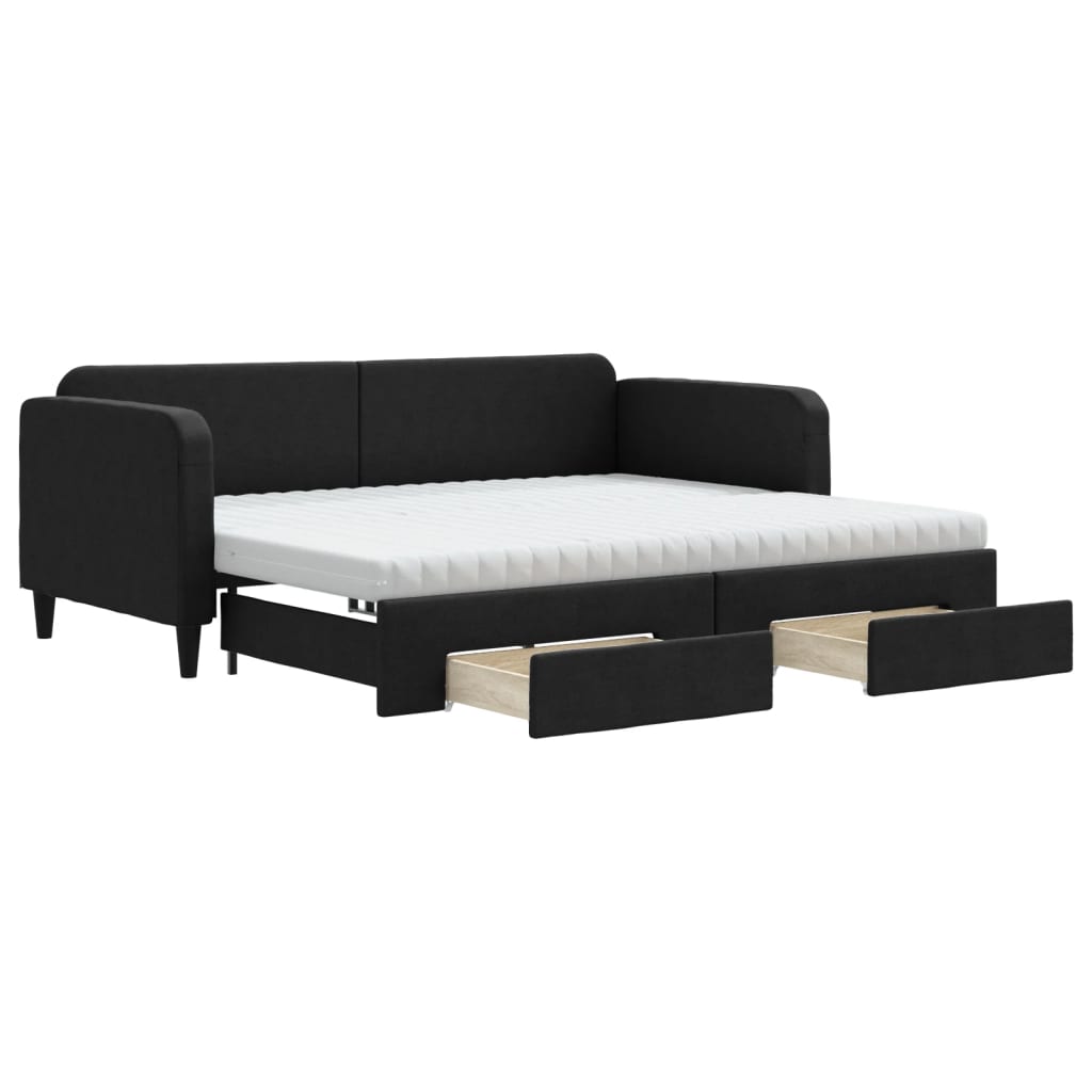 vidaXL Slaapbank met onderschuifbed en lades 90x200 cm stof zwart, foto 3