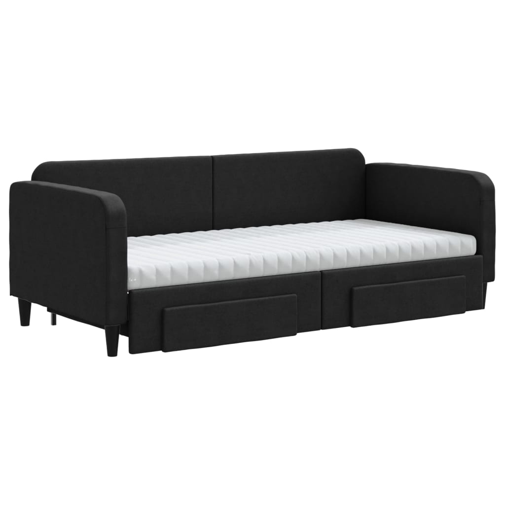 vidaXL Slaapbank met onderschuifbed en lades 90x200 cm stof zwart, foto 2