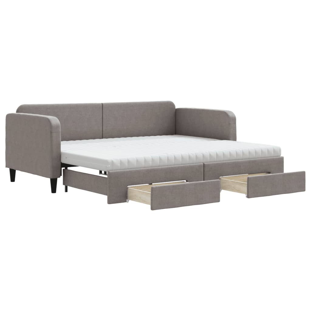 vidaXL Slaapbank met onderschuifbed en lades 90x200 cm stof taupe, foto 3