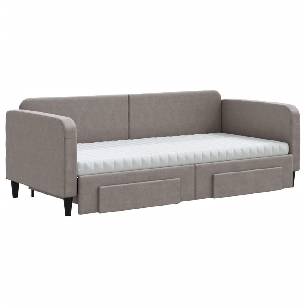 vidaXL Slaapbank met onderschuifbed en lades 90x200 cm stof taupe, foto 2