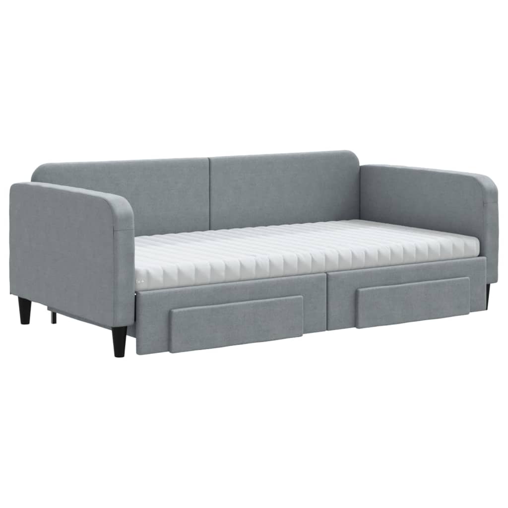 vidaXL Slaapbank onderschuifbed en lades 100x200 cm stof lichtgrijs afbeelding