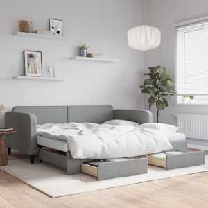 Válenda s přistýlkou a zásuvkami světle šedá 100x200 cm textil - obrázek 1