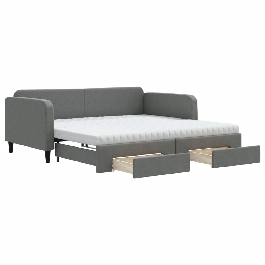 vidaXL Slaapbank onderschuifbed en lades 100x200 cm stof donkergrijs grijs, foto 3