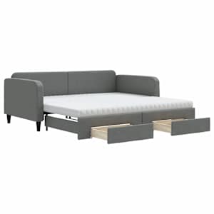 Válenda s přistýlkou a zásuvkami tmavě šedá 100 x 200 cm textil - obrázek 2
