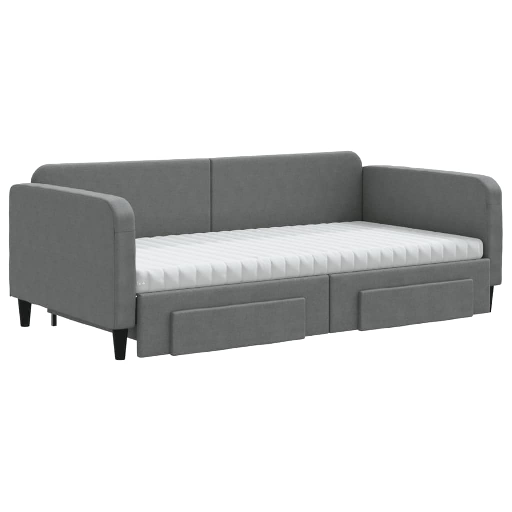 vidaXL Slaapbank onderschuifbed en lades 100x200 cm stof donkergrijs grijs, foto 2