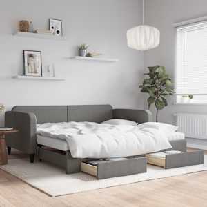 Válenda s přistýlkou a zásuvkami tmavě šedá 100 x 200 cm textil - obrázek 1