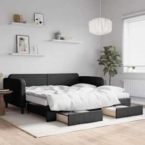 Válenda s přistýlkou a zásuvkami černá 100 x 200 cm textil - obrázek 1