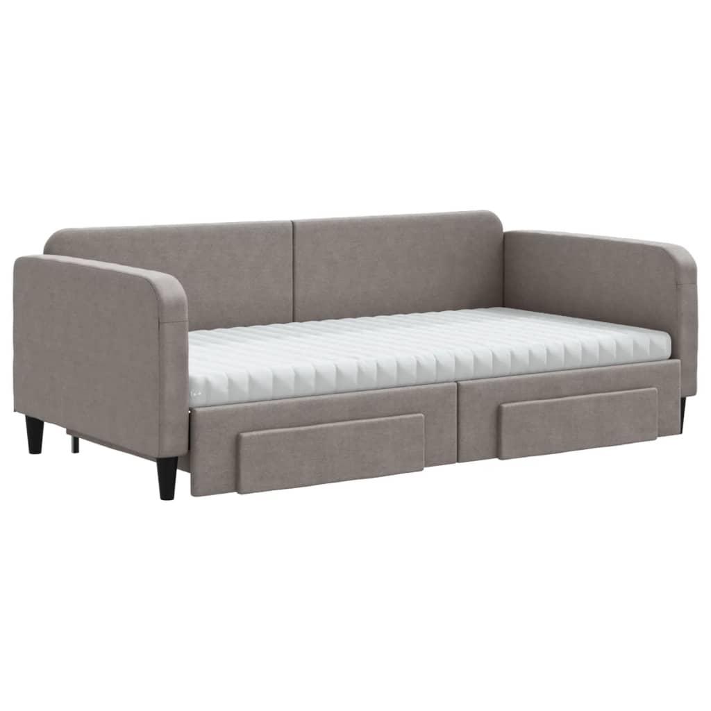vidaXL Slaapbank met onderschuifbed en lades 100x200 cm stof taupe, foto 2