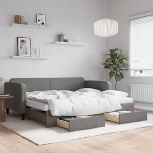 Válenda s přistýlkou a zásuvkami tmavě šedá 90 x 190 cm textil - obrázek 1